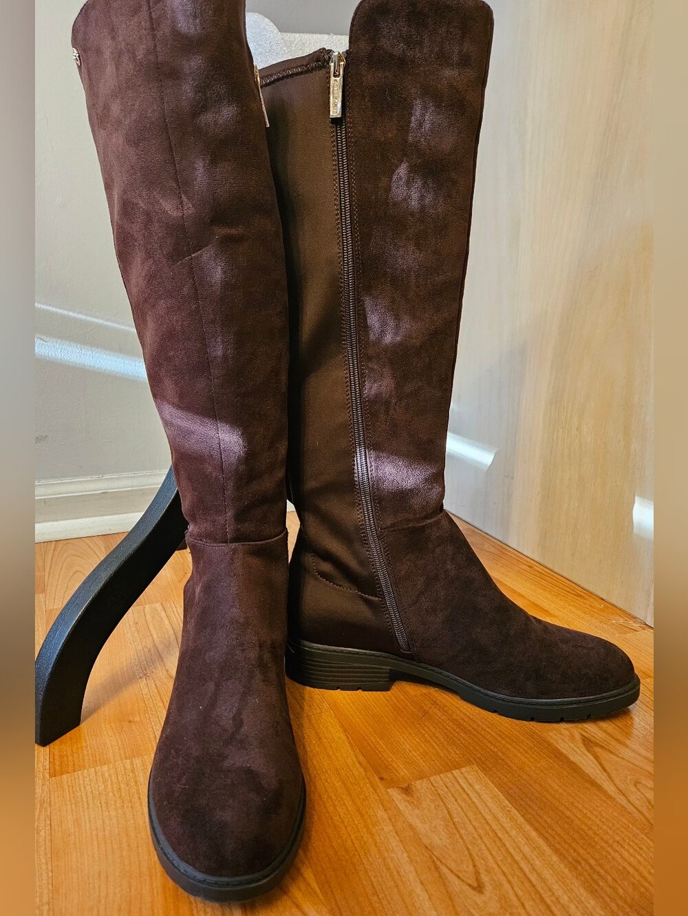 Anne Klein Figg Brown Faux Suede Knee High Lug Sole Boots Size 10M